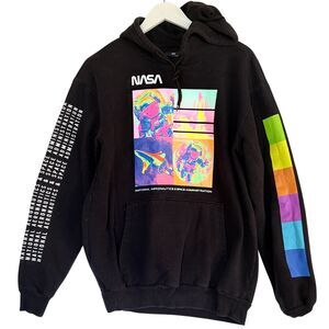 NASA Neon Graphic Hoodie by Hyper Space – Black Unisex Sweatshirt (L)